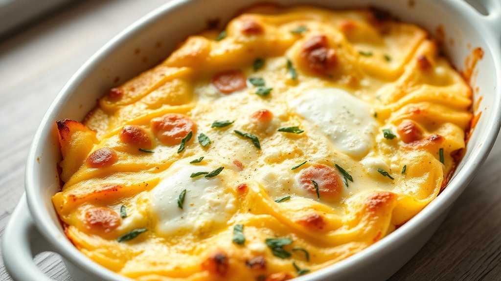 Close-up of cottage cheese egg bake ready to serve