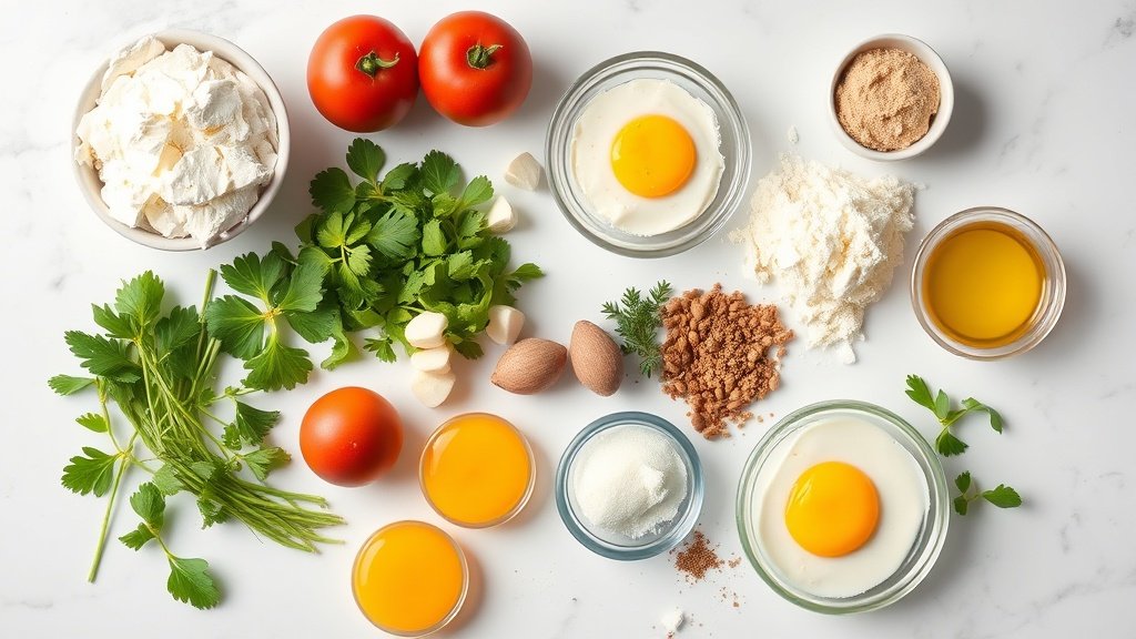 Ingredients for cottage cheese egg bake arranged before cooking