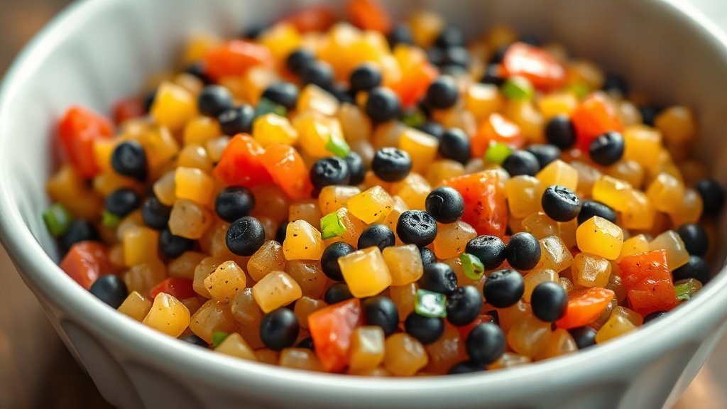 Close-up of cowboy caviar ready to serve