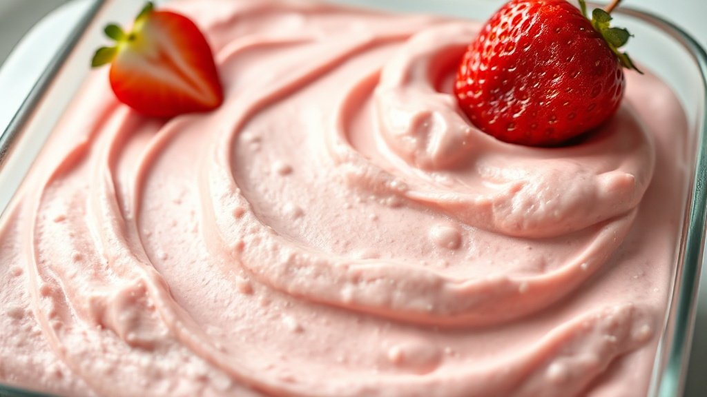 Close-up of creamy strawberry mousse ready to serve