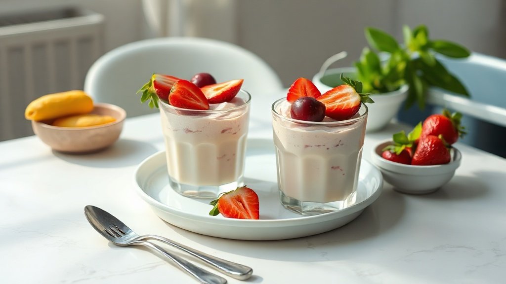 creamy strawberry mousse served with complementary sides