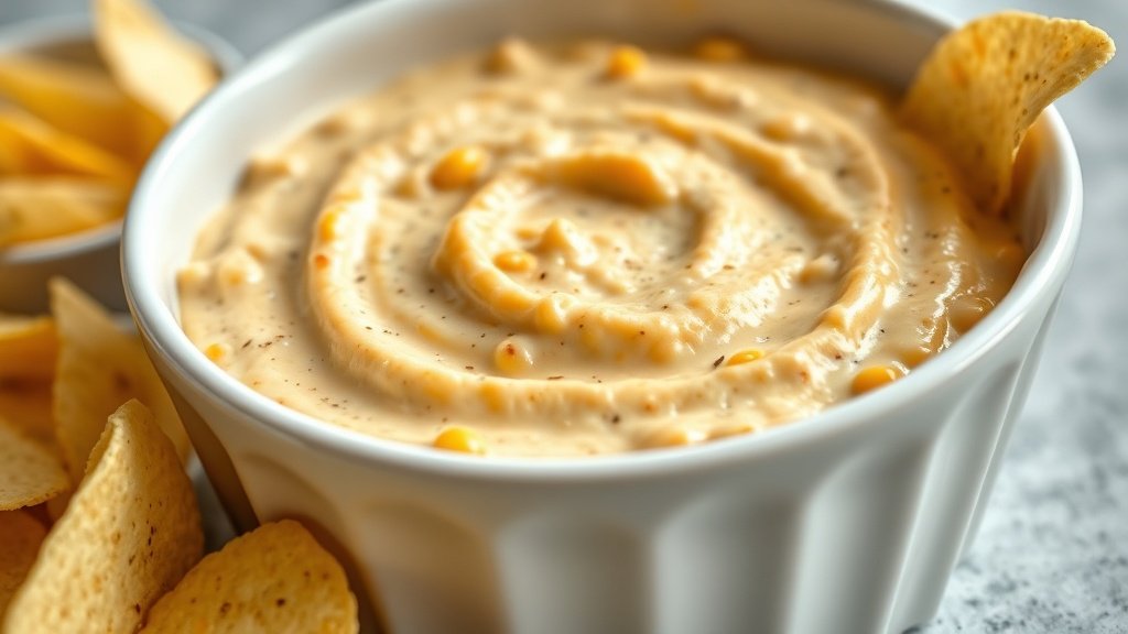Close-up of creamy street corn dip ready to serve