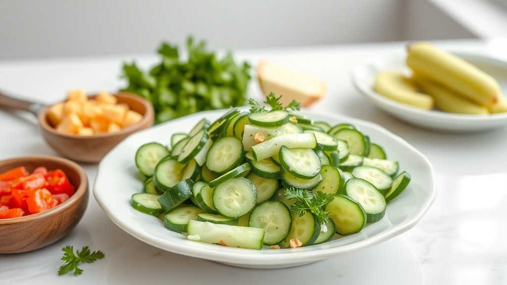 cucumber salad served with complementary sides