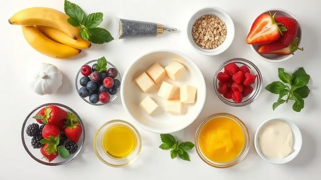 Ingredients for easy fruit dip arranged before cooking