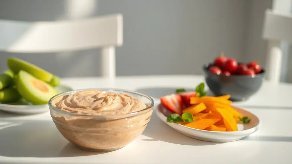 easy fruit dip served with complementary sides