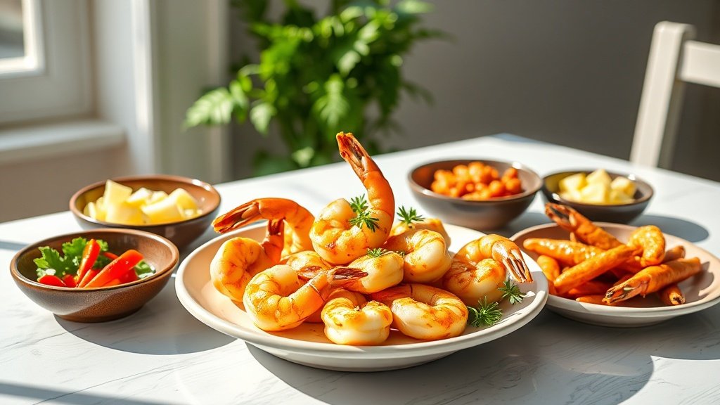 garlic butter grilled shrimp served with complementary sides