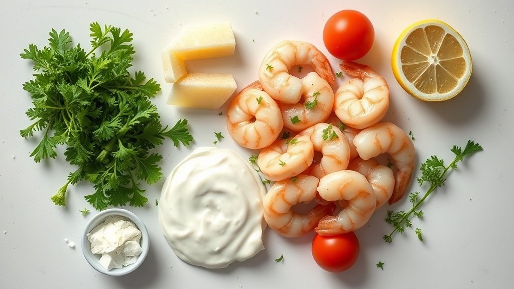 Ingredients for garlic butter shrimp (chef-tested, 7 ingredients) arranged before cooking
