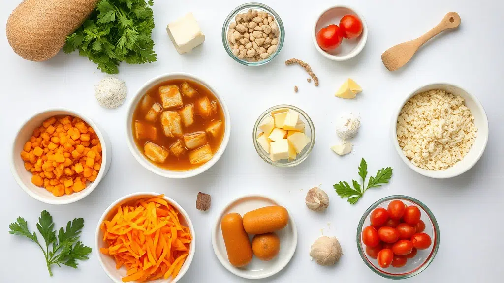 Ingredients for golumpki soup arranged before cooking