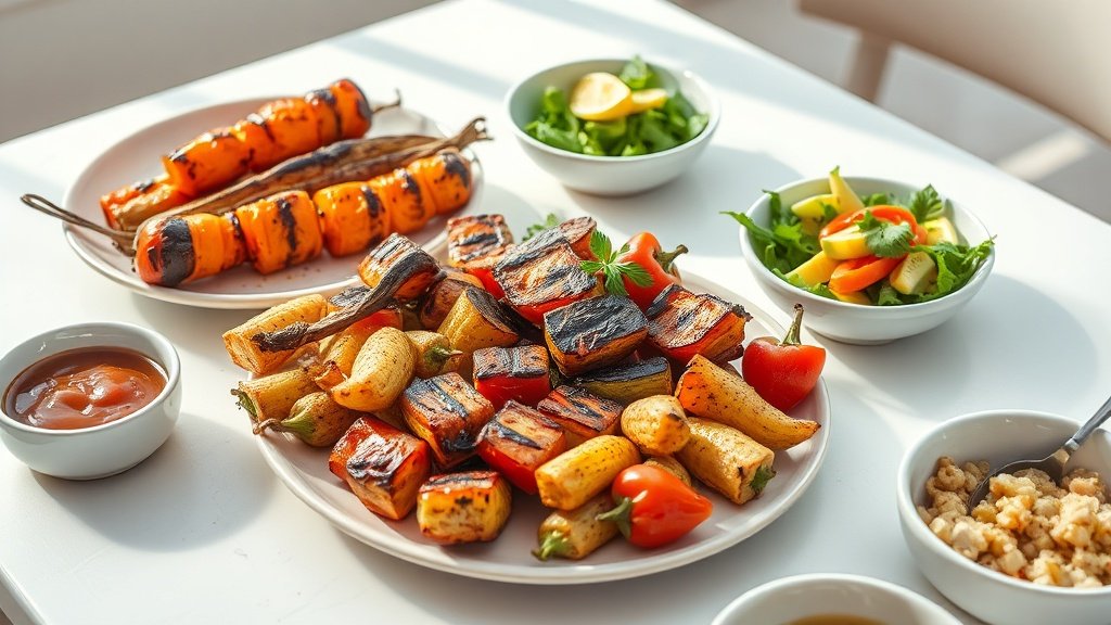 Grilled Vegetables: Simple Charred Medley 4 grilled vegetables served with complementary sides