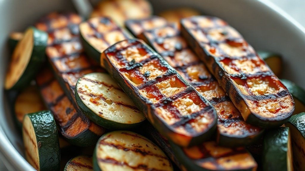 Close-up of grilled zucchini ready to serve