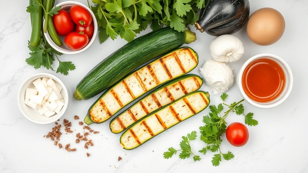Ingredients for grilled zucchini arranged before cooking