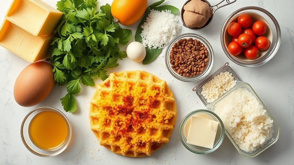 Ingredients for hashbrown chaffle arranged before cooking