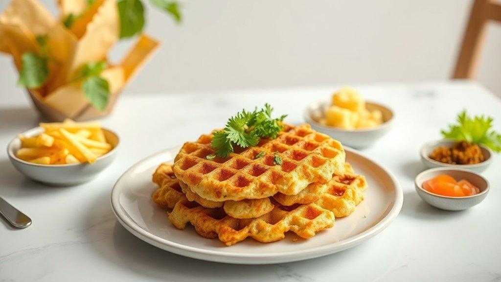 hashbrown chaffle served with complementary sides
