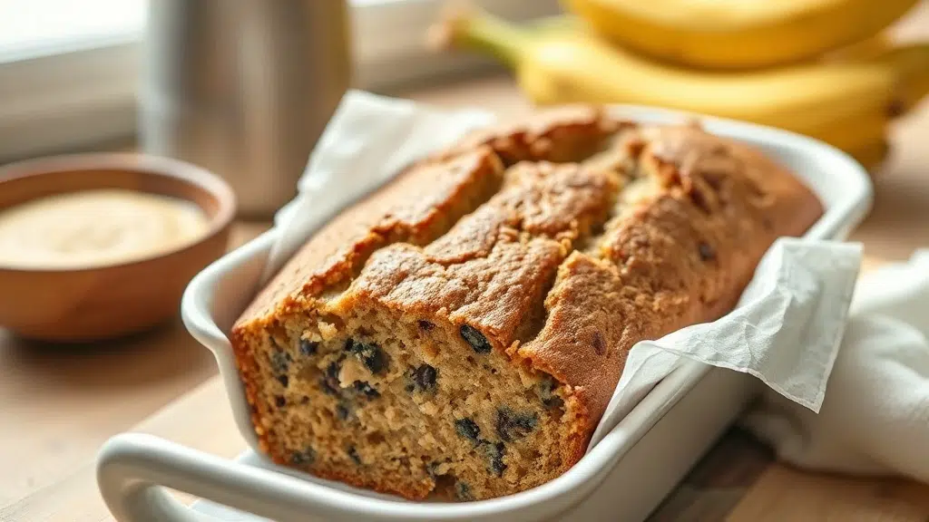 Close-up of healthy banana bread ready to serve