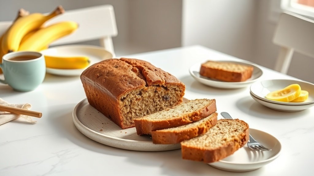 healthy banana bread served with complementary sides