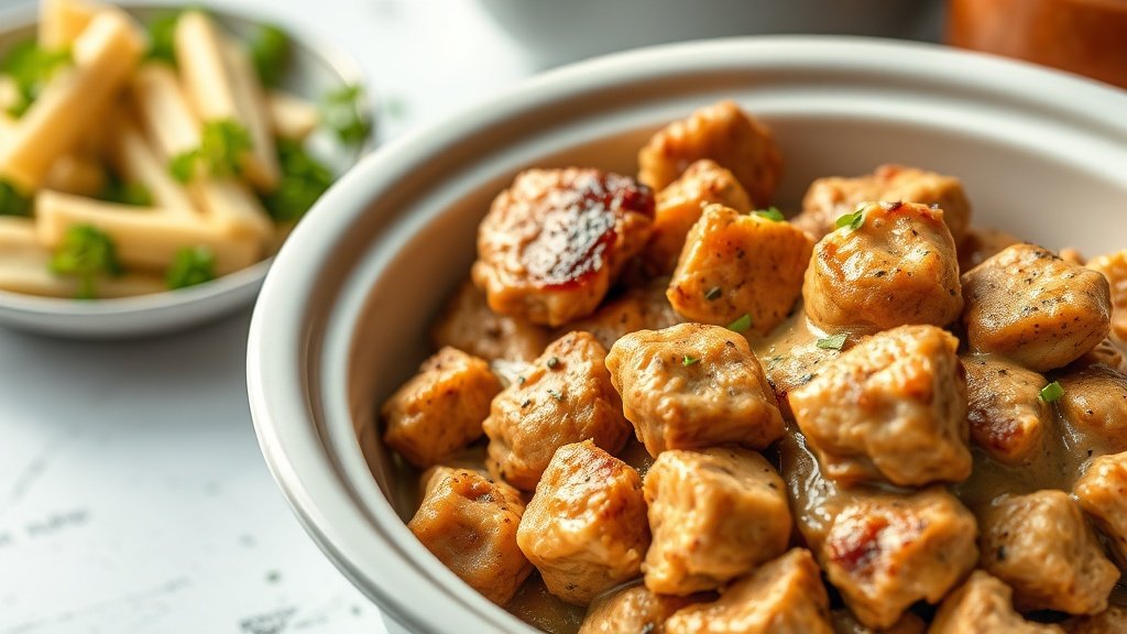 Close-up of healthy crockpot chicken ready to serve