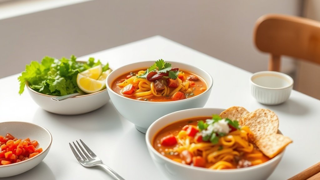 High-Protein Taco Soup 4 high protein taco soup served with complementary sides