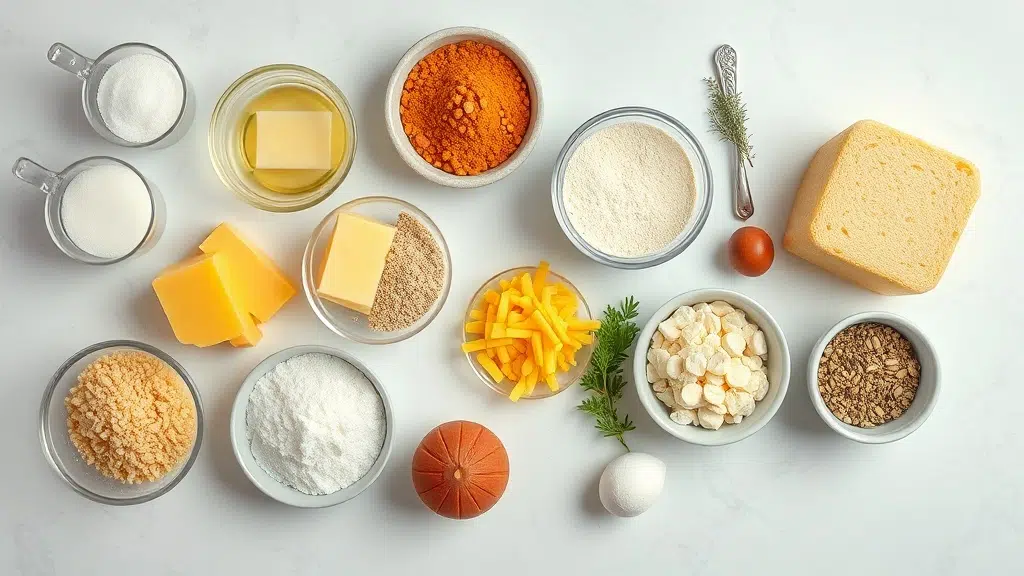 Ingredients for homemade cornbread recipe arranged before cooking