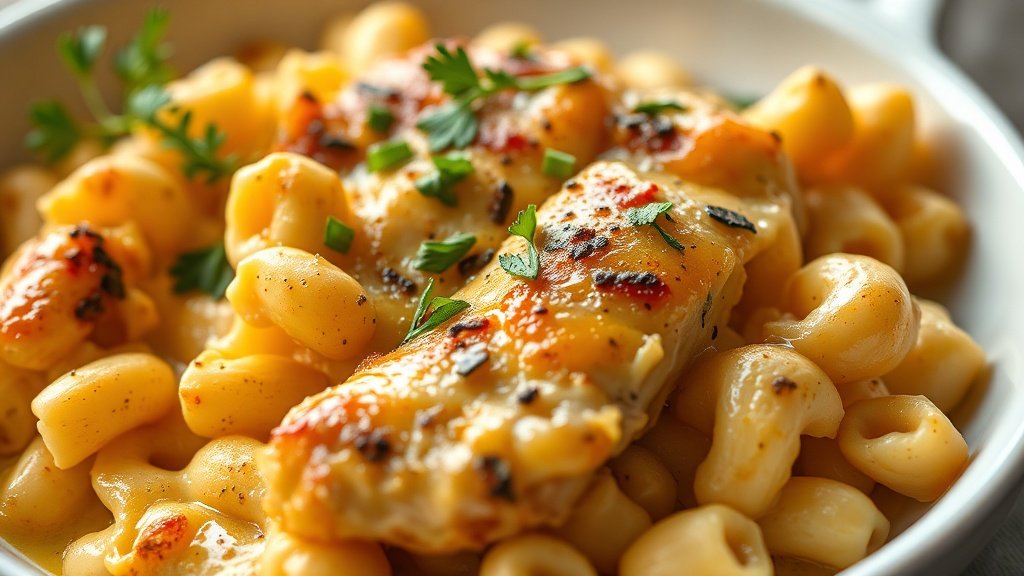 Honey Pepper Chicken with Mac and Cheese 2 Close-up of honey pepper chicken with mac and cheese ready to serve