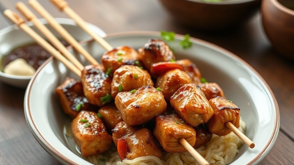 Close-up of Japanese chicken yakitori ready to serve
