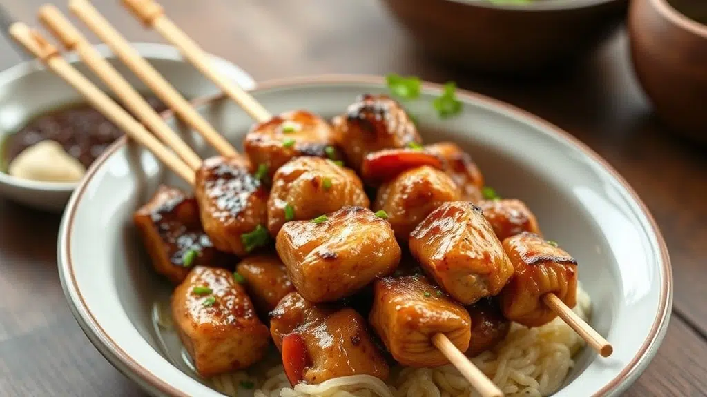 Close-up of Japanese chicken yakitori ready to serve