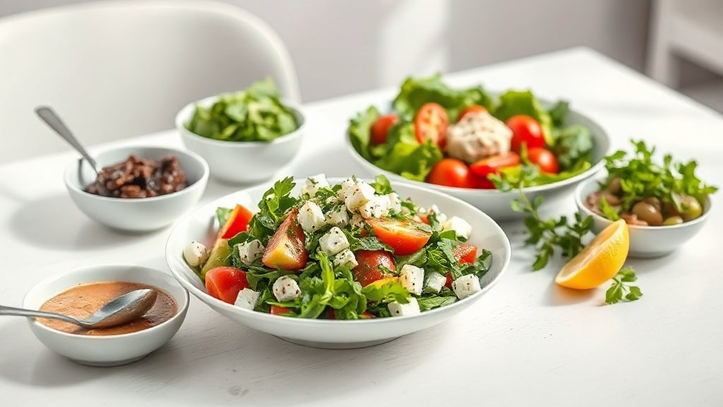 ketogenic Greek salad served with complementary sides
