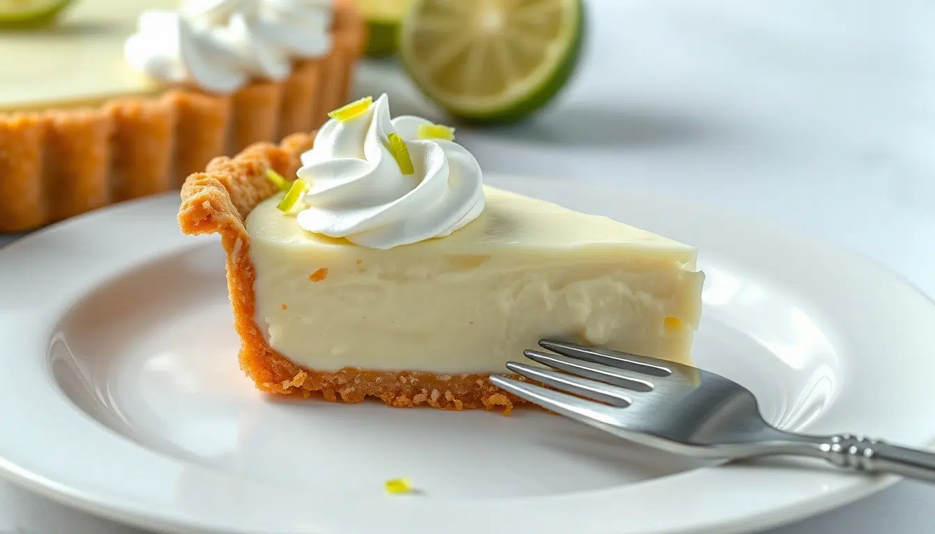 Close-up of key lime pie recipe ready to serve