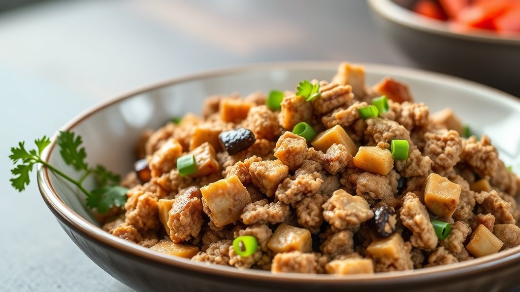 Close-up of korean-style ground turkey ready to serve