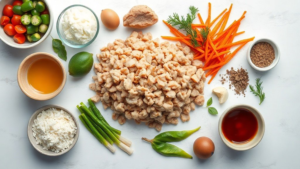 Ingredients for korean-style ground turkey arranged before cooking