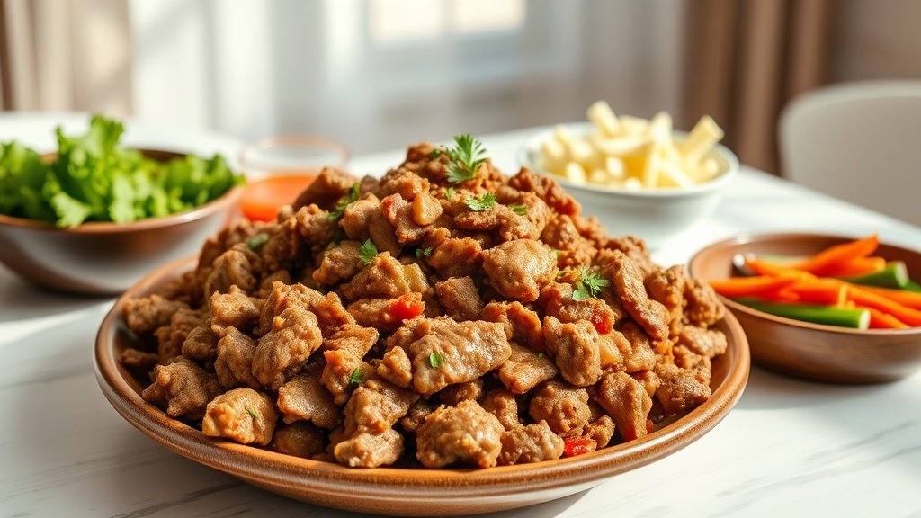 korean-style ground turkey served with complementary sides