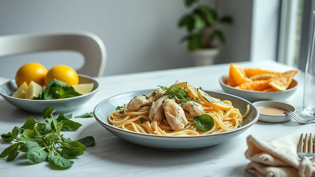 Lemon Spinach Ricotta Pasta with Chicken for a Delightful Dinner 4 lemon spinach ricotta pasta with chicken for a delightful dinner served with complementary sides