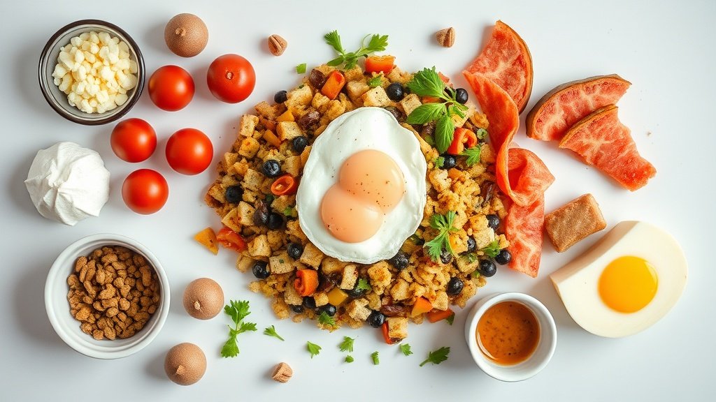 Ingredients for loaded breakfast hash arranged before cooking