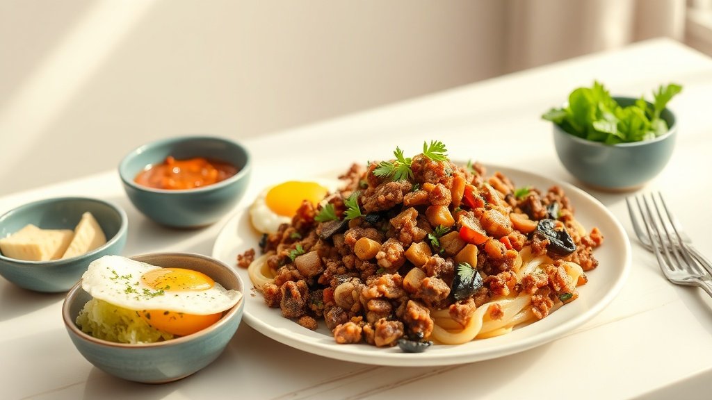 loaded breakfast hash served with complementary sides