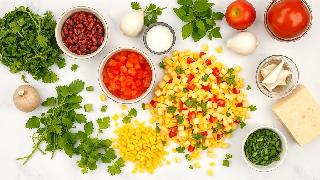 Ingredients for Mexican street corn salad arranged before cooking