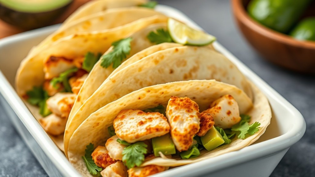 Close-up of chicken avocado wraps ready to serve
