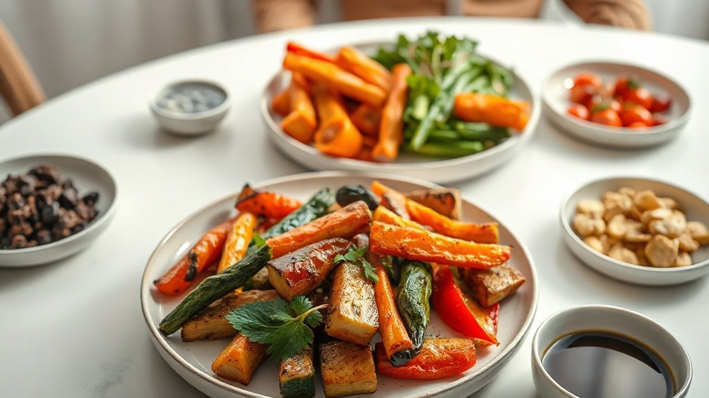 Perfect Roasted Vegetables 4 roasted vegetables served with complementary sides