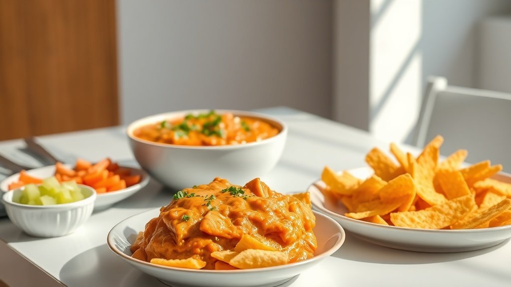 buffalo chicken dip served with complementary sides