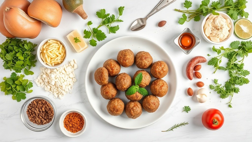 Ingredients for flavorful lamb koftas arranged before cooking