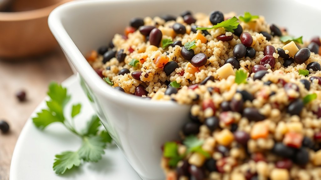 Close-up of quinoa black bean salad ready to serve