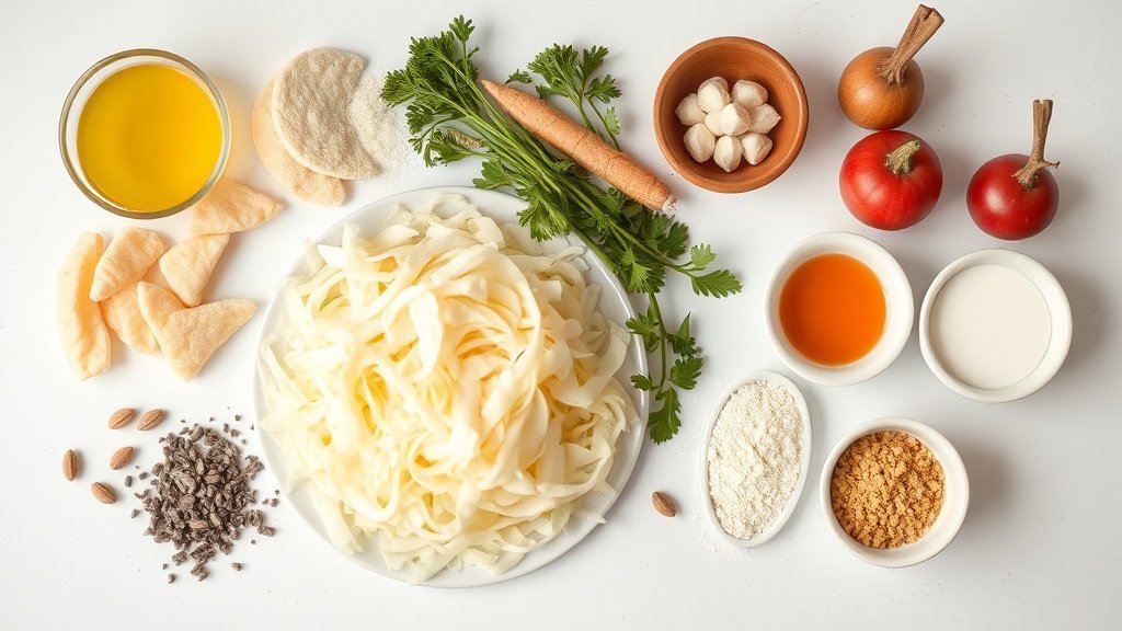 Ingredients for sauerkraut arranged before cooking