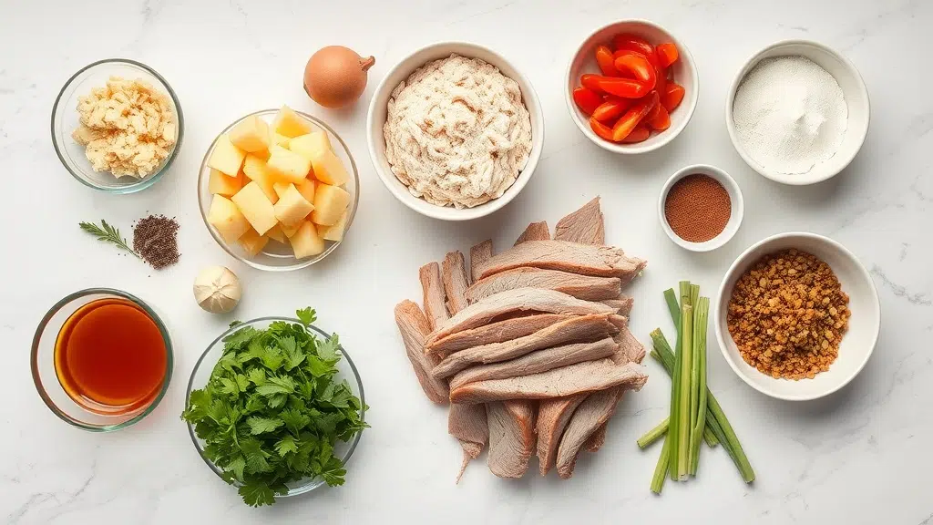 Ingredients for slow cooker pulled pork arranged before cooking