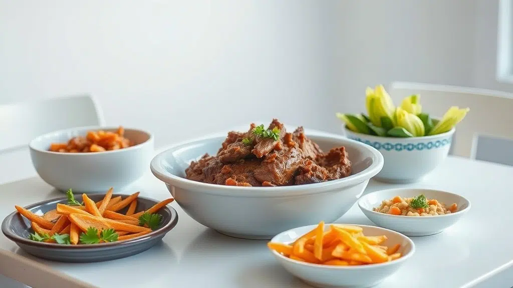 slow cooker pulled pork served with complementary sides