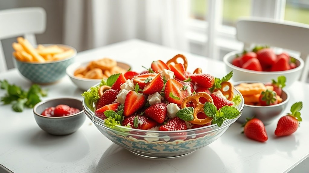 strawberry pretzel salad served with complementary sides