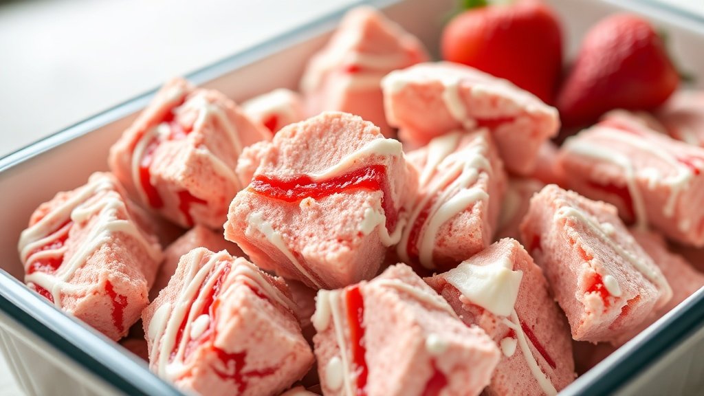 Close-up of strawberry shortcake muddy buddies ready to serve