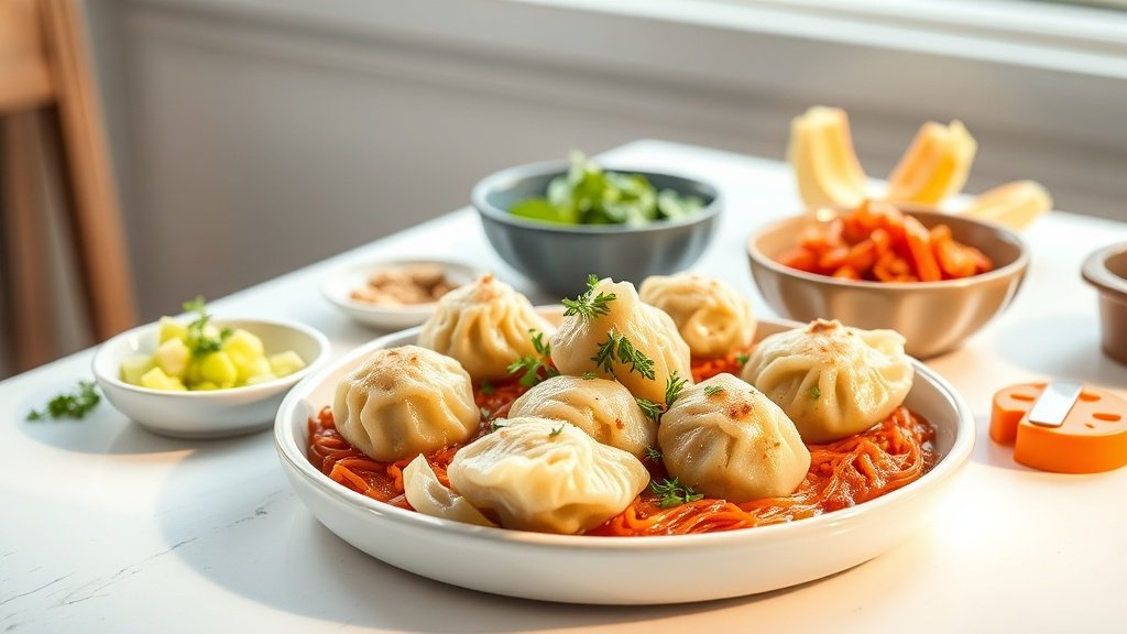stuffed cabbage dumplings served with complementary sides