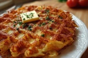 Delicious Hashbrown Chaffle served on a plate with toppings