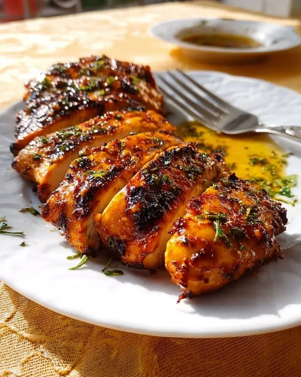 Herb and lemon marinated grilled chicken on the grill