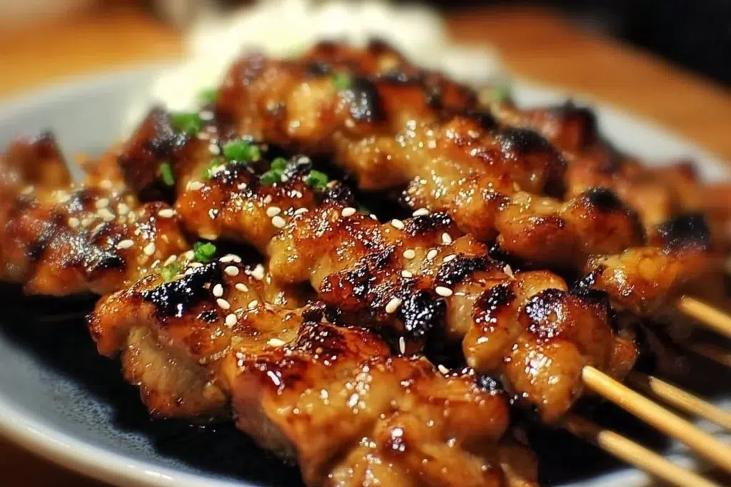 Delicious Japanese Chicken Yakitori skewers grilled to perfection