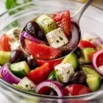 Ketogenic Greek Salad with cucumbers, tomatoes, olives, and feta cheese
