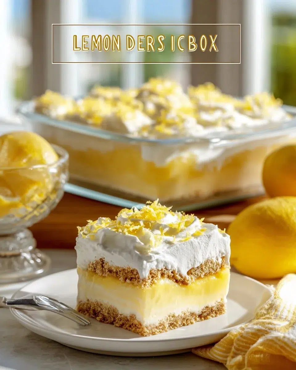 Lemon Icebox Pie 1 Delicious slice of Lemon Icebox Pie topped with whipped cream